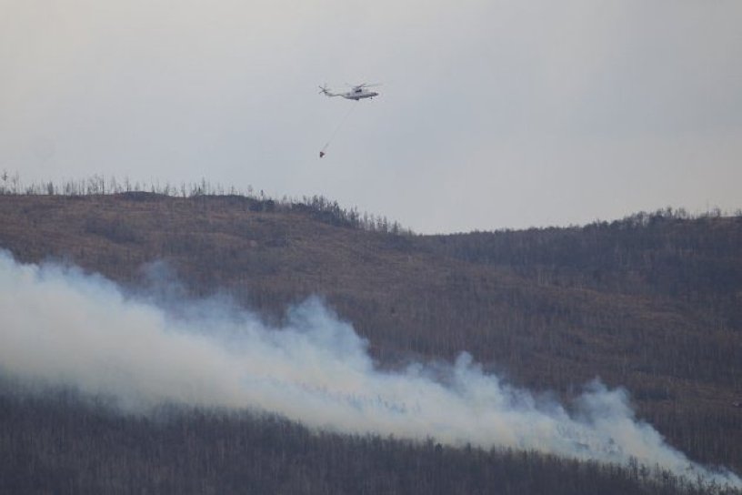 Очевидец снял лесной пожар на трассе вблизи посёлка Жирекен в Забайкалье